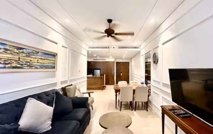 Luxury Apartment Da Nang Altara Suite Living Room with Ocean View and Smart TV